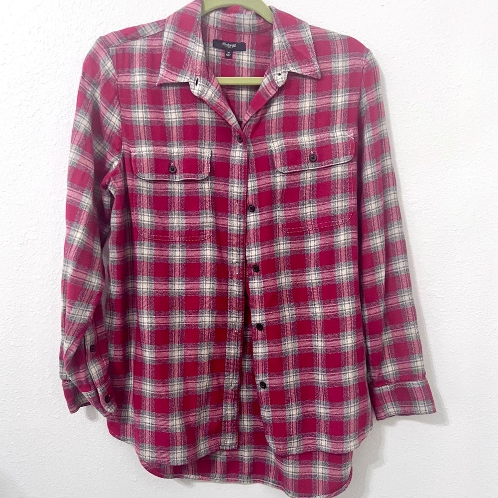 MADEWELL flannel Red Plaid Button-Up Shirt M